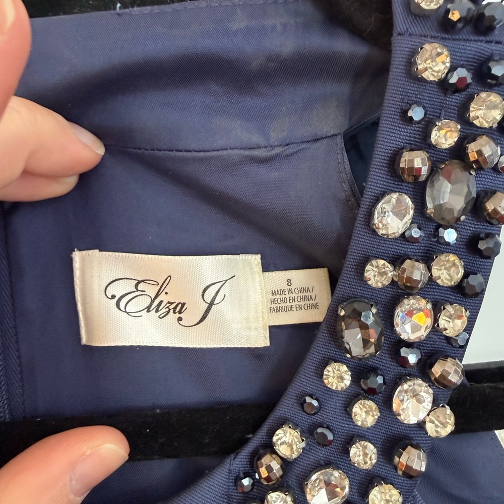 Eliza J Navy Satin Maxi Dress - Picture 5 of 10